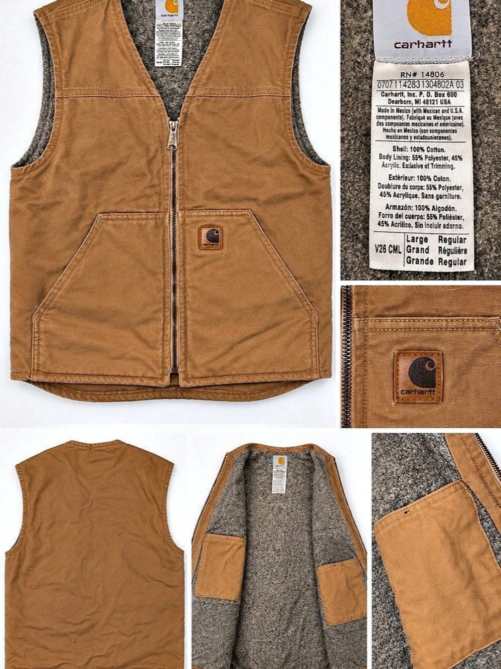 Carhartt V26 Brown Sandstone Duck Sherpa Lined Vest